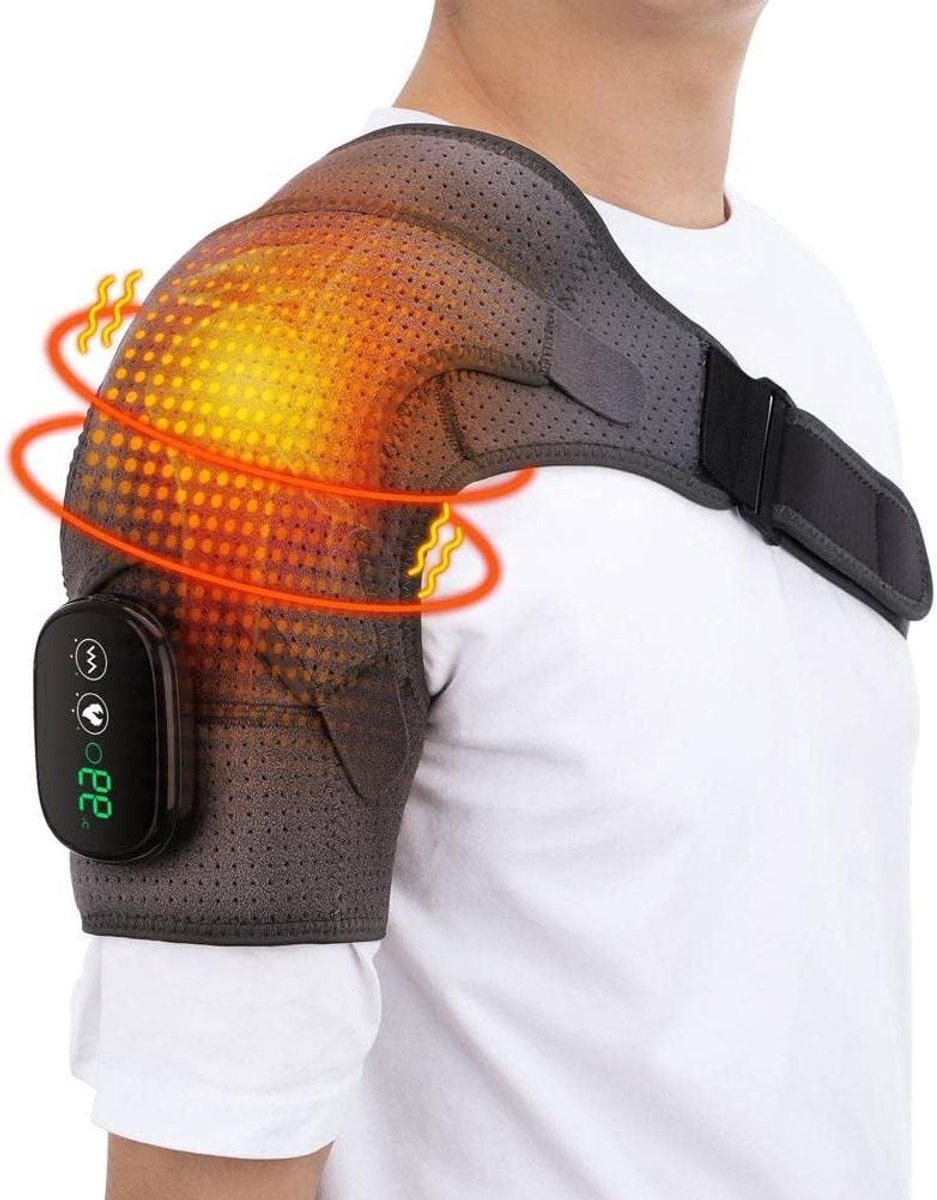 Verwarmde Schouderbandage - Verwarmd Kussen - Spierpijn Verlichten - 3 Trillingstemperatuurinstellingen - 45 x 32 cm - Zwart