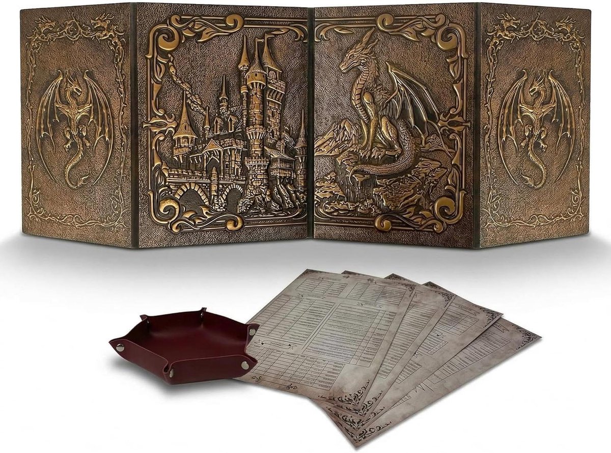 DM Scherm - Dobbelsteenbak Spelaccessoire - Rollenspellen Leiden - Opvouwbaar 4-Paneel - 31 x 22 cm - Koper