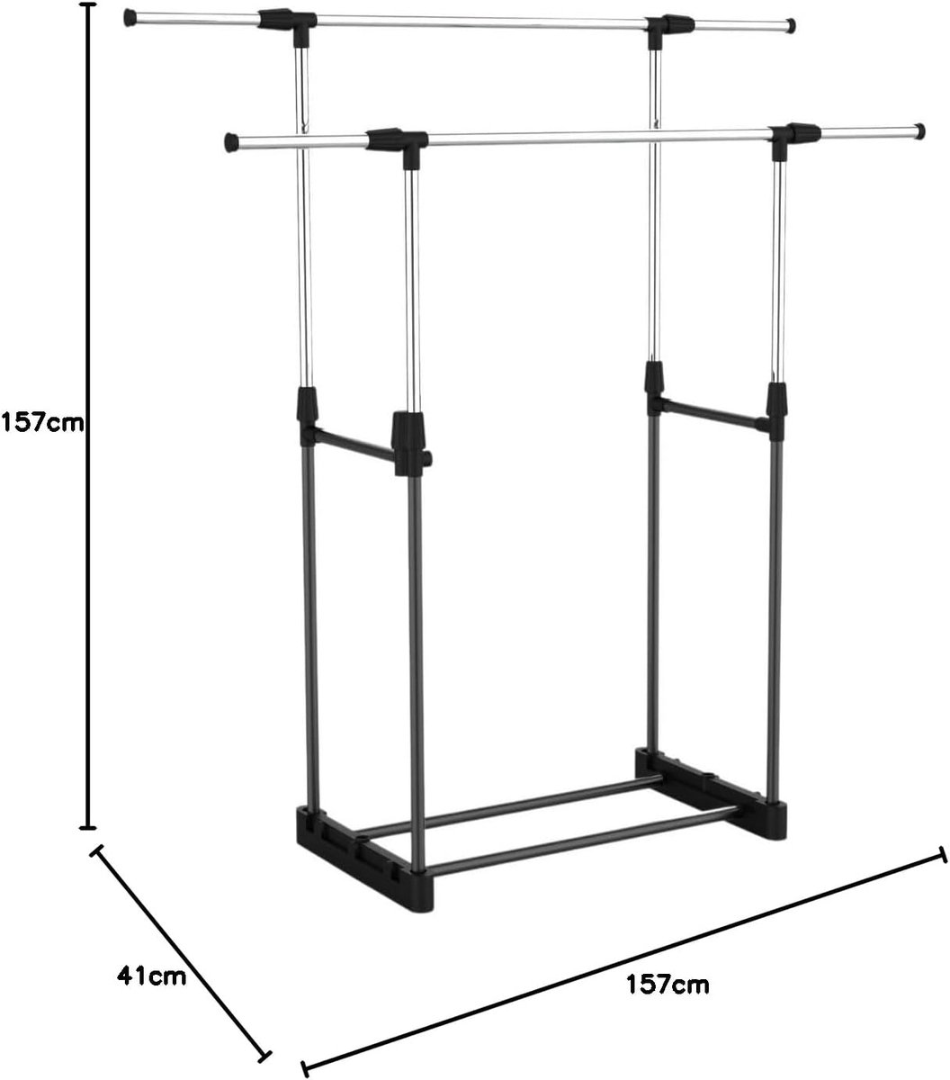 Kledingrek met Schoenenrek - Garderoberek Kapstok - Kleding Opbergen - Dubbele Uittrekbare Stangen - 172 x 41 x 157 cm – foto 4