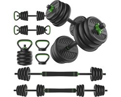 Halterset en Dumbbells Vinyl - Gewichten Set - Thuis Krachttraining - 3-in-1 Ontwerp - 28 kg - Zwart Groen