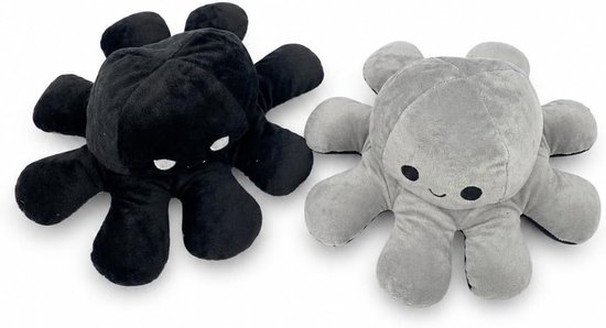 Omkeerbare Octopus - Knuffeldier Dubbelzijdig - Gevoelens Uiten - Twee Emoties - 17 x 12 cm - Wit Zwart — afbeelding 3