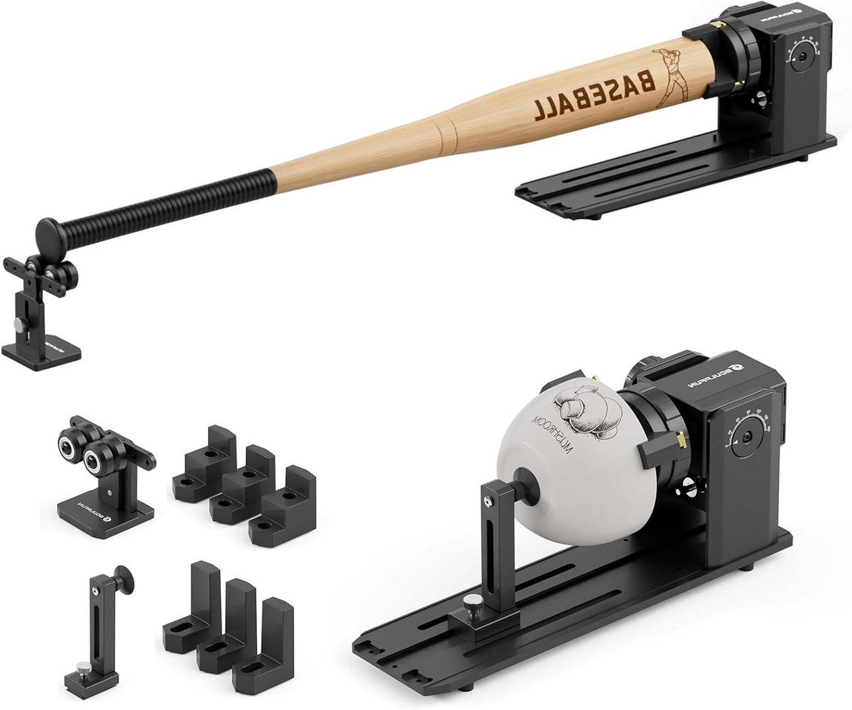 Roterende Rolmodule - Lasergraveer Accessoire - Cilinders Graveren - 180° Verstelbare Hoek - 102 Millimeter - Zilver