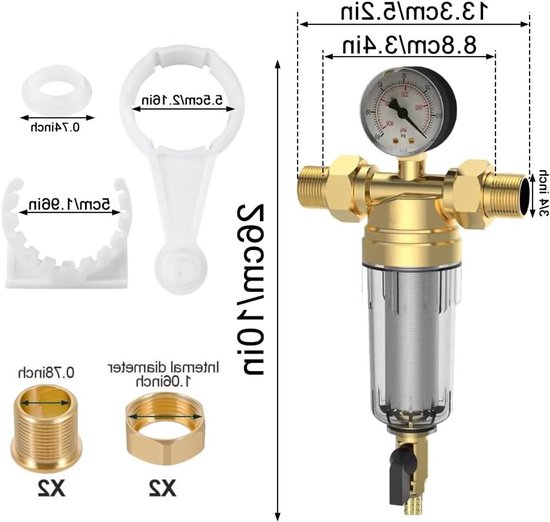Waterdrukregelaar 3/4 inch met Terugspoelfilter en Manometer voor Huisinstallatie van Merkloos — afbeelding 5