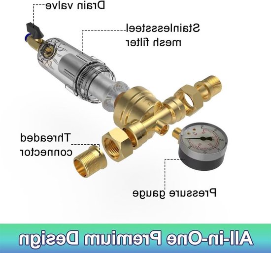 Waterdrukregelaar 3/4 inch met Terugspoelfilter en Manometer voor Huisinstallatie van Merkloos — afbeelding 4