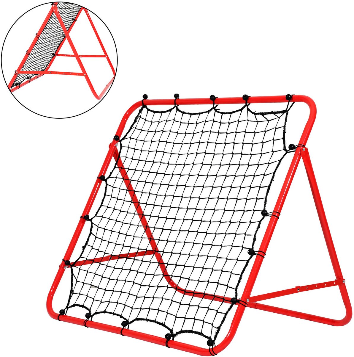 Voetbal reboundnet met verstelbare hellingshoek, stalen frame en PE-net, voor passing, schieten en reactietraining