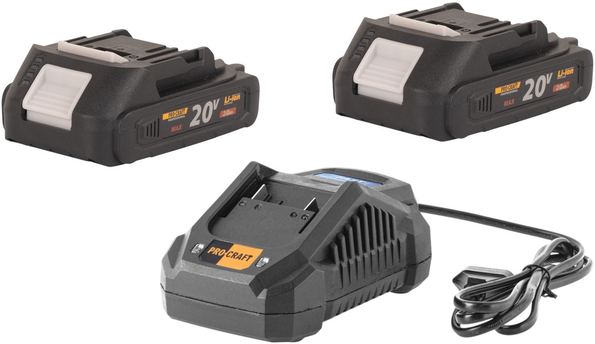 Procraft Starterset 20 V 20/4A snellader + 2x 20/2A accu 2,0 Ah