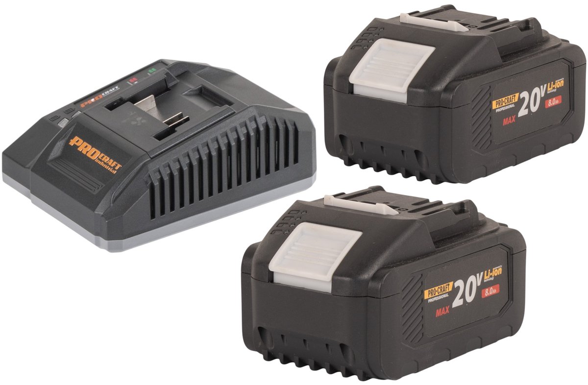 Procraft Starter Pack C20/6.5 Snellader 20 V 6,5 A + 2x 20/8 accu 8,0 Ah