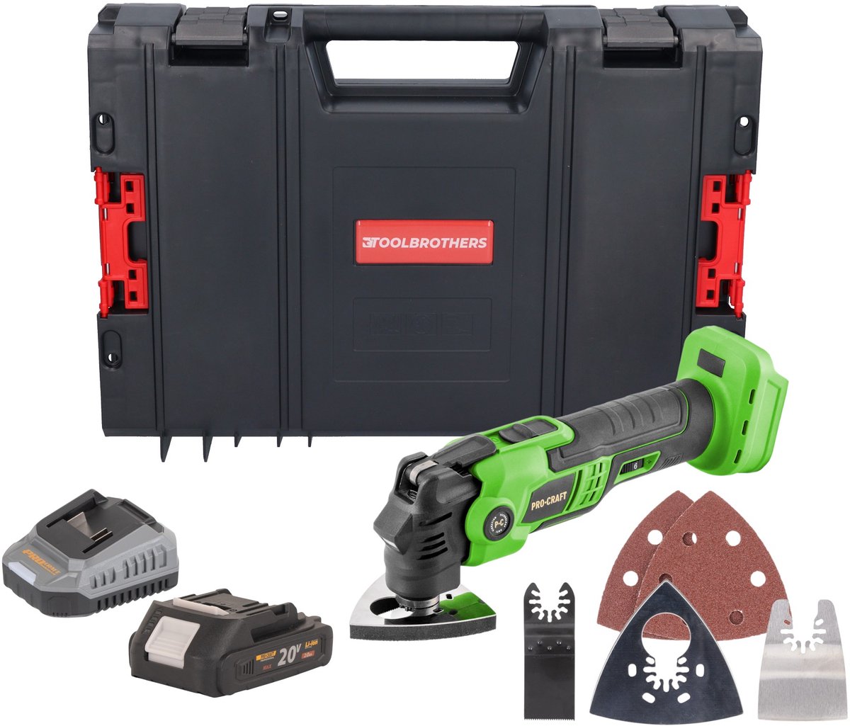 Procraft PMT22bb accu multifunctioneel gereedschap 20 V borstelloos + 1x accu 2,0 Ah + oplader + RHINO gereedschapskoffer