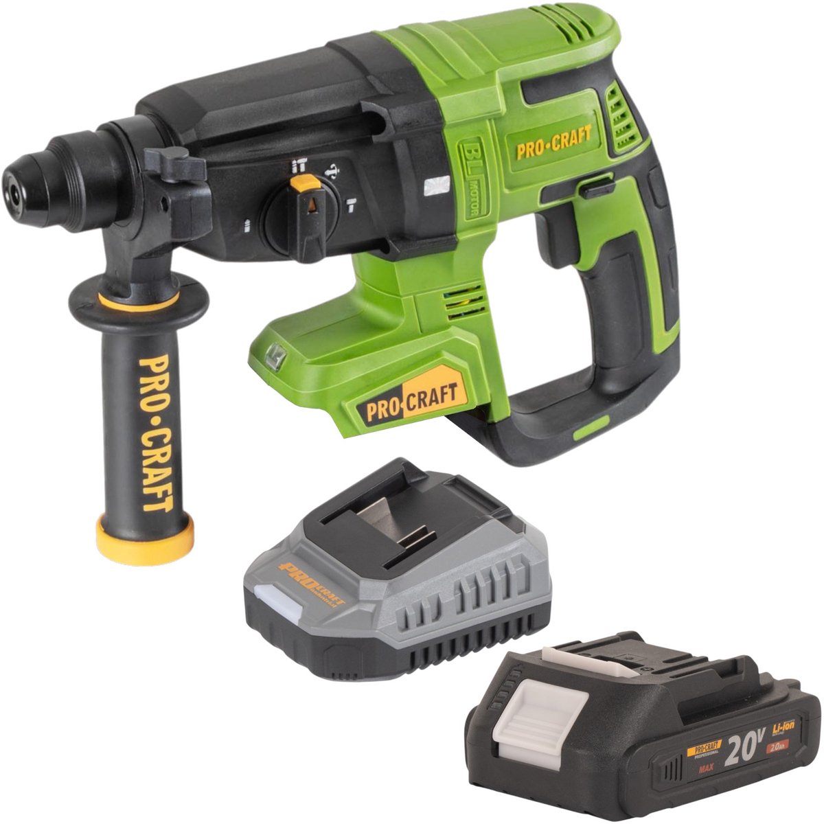 Procraft PHA40bb accu-boorhamer 20 V 2,6 J SDS plus borstelloos + 1x accu 2,0 Ah + oplader