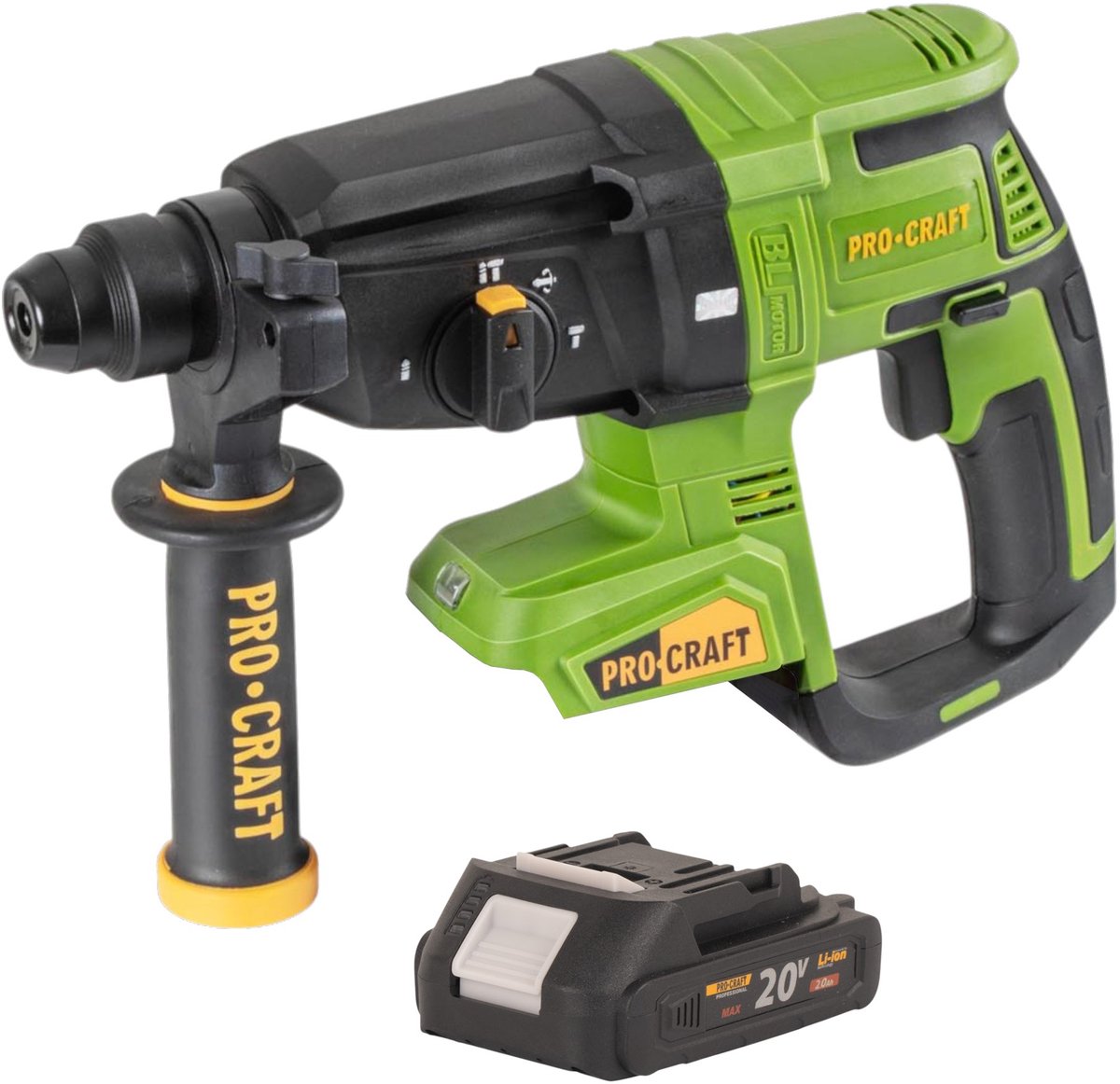 Procraft PHA40bb accu-boorhamer 20 V 2,6 J SDS plus borstelloos + 1x accu 2,0 Ah - zonder oplader