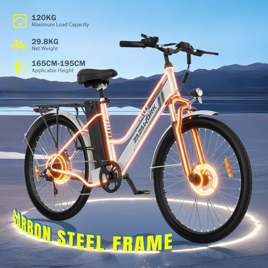 ZAZAWORK C26 PRO Elektrische Stadsfiets 250W Motor - Actieradius 120 km - 26 Inch - Zwart van Merkloos — afbeelding 5