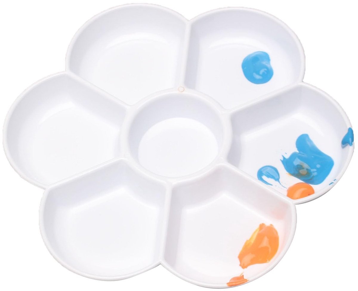 Allecto - Kleurentablet - Bloemvorm - Perfect voor Aquarelschilderen - Witte kunststof - Schilderpalet - Ruimte voor kleurmixen - Geschikt voor kun...