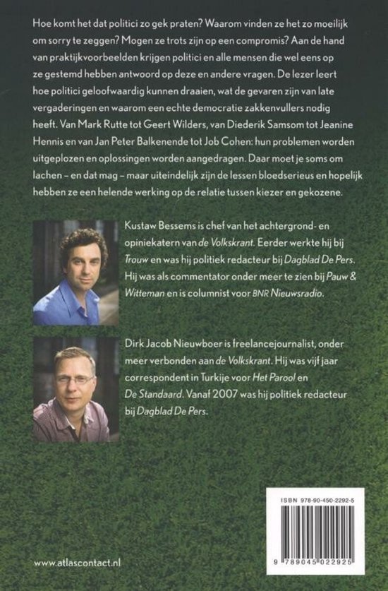 Achterkant van het boek 'Doe eens normaal man' met tekst en foto's van de auteurs.