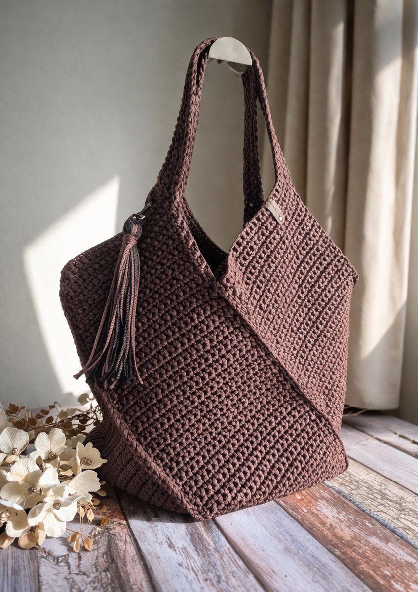 JeM Bags – Gehaakte Shopper Tas Bruin – Handgemaakt – Schoudertas