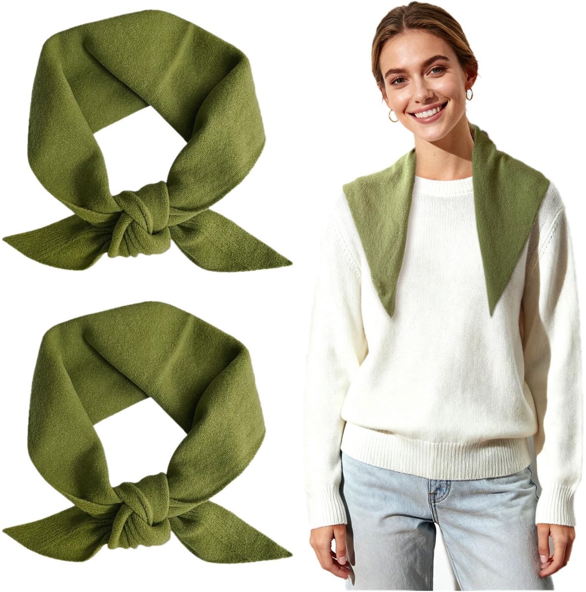 Allecto - Gebreide Sjaal - 2-delige Triangel Sjaal voor Dames - Warme Winter Hoofddoek - Y2K Esthetiek - Modeaccessoires - Damesmode - Geschikt voo...