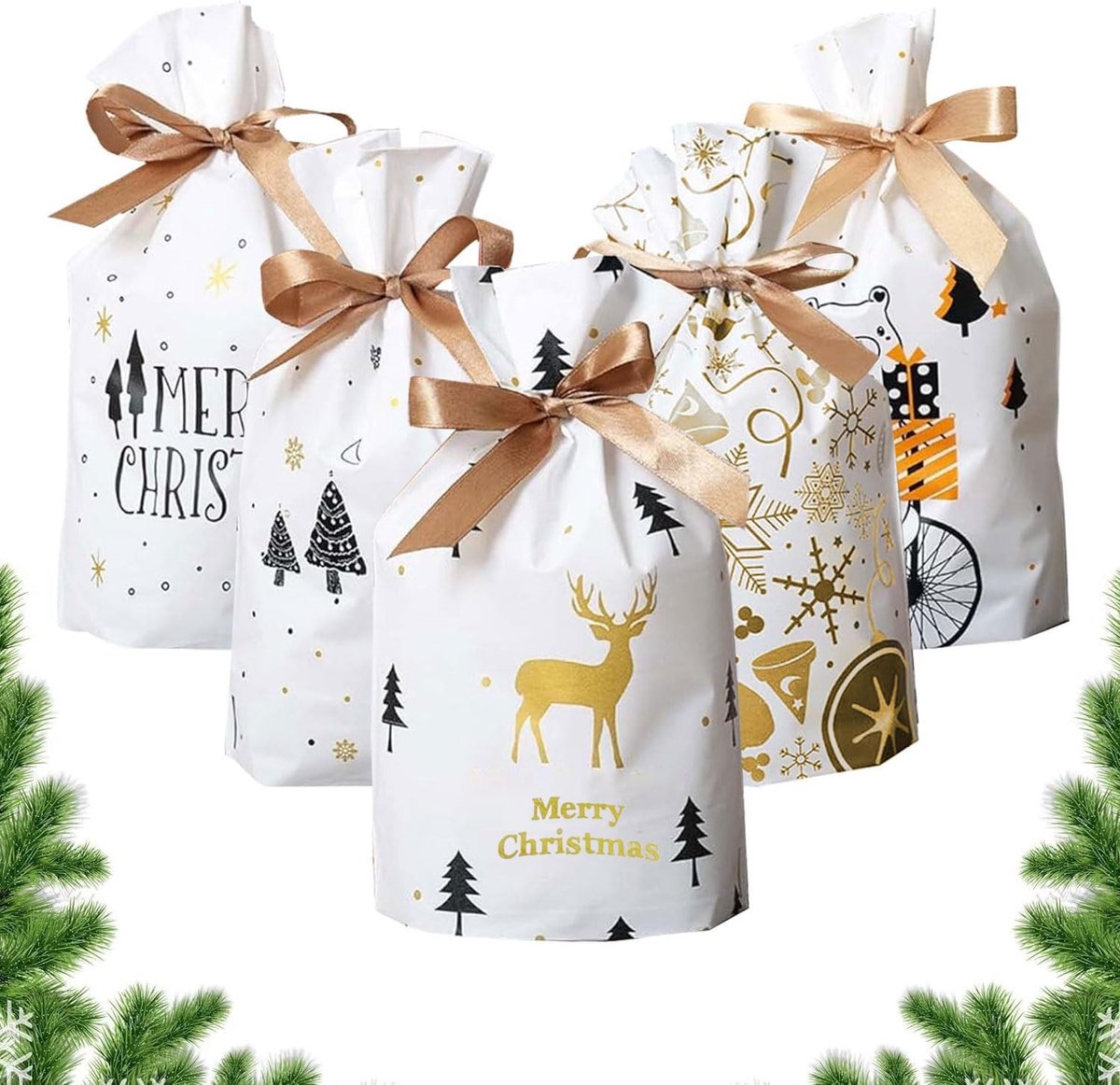 Sunshine Smile 50 stuks Kerstsnoepzakjes - Doorzichtige Cellofaanzakjes voor Snoep en Geschenken