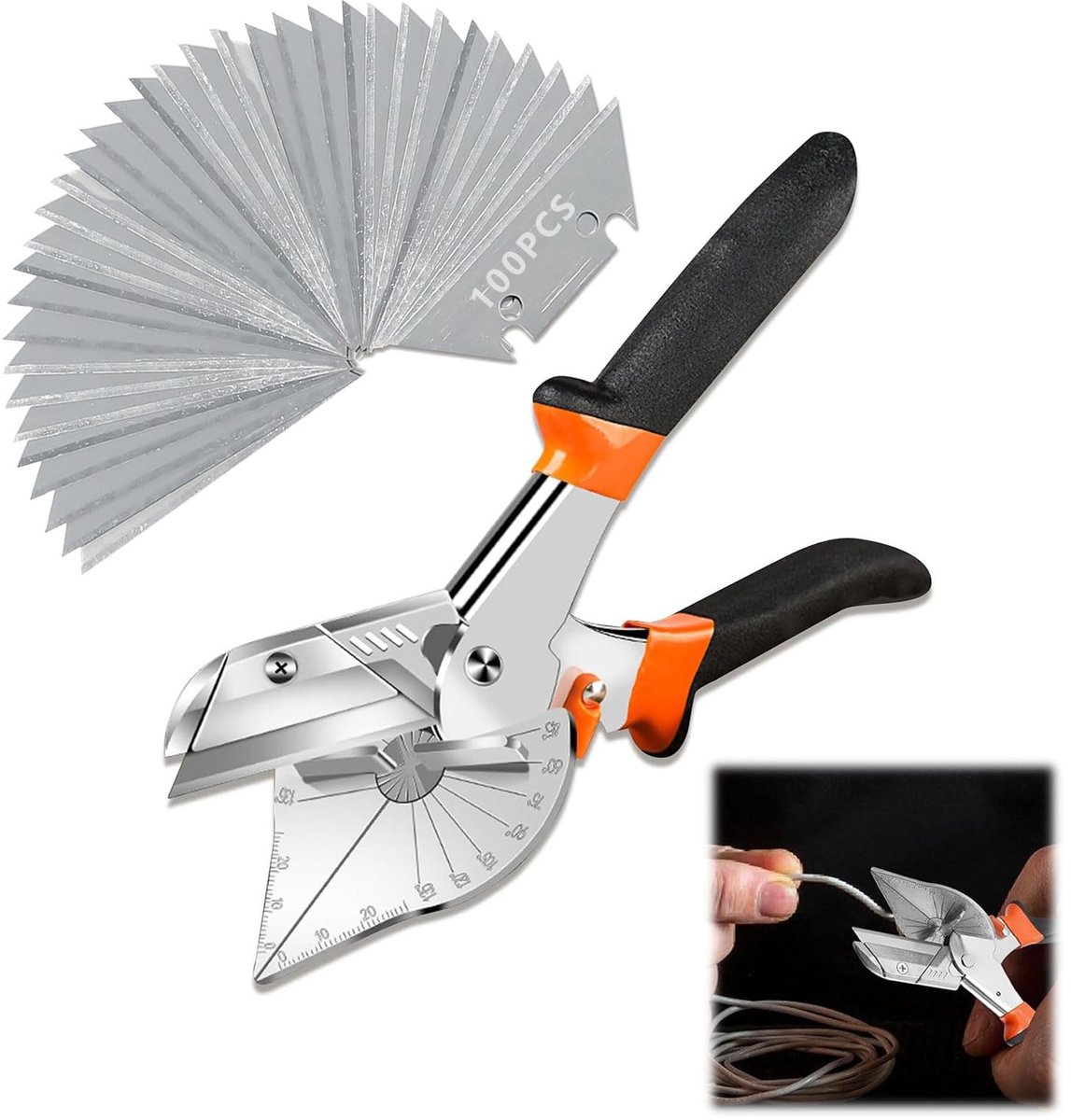 Allecto - Mitre Schaar - Aanpasbare Hoek 45-135° - Voor Precisie Snijden - Vervangbladen inbegrepen - Geschikt voor Kurk, Kunststof, Rubber en Hout...