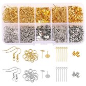 Goudkleurige en zilverkleurige oorbellen onderdelen set voor sieraden maken 1060 stuks oorhaakjes oorstekers verbindingsringen DIY sieraden accessoires set