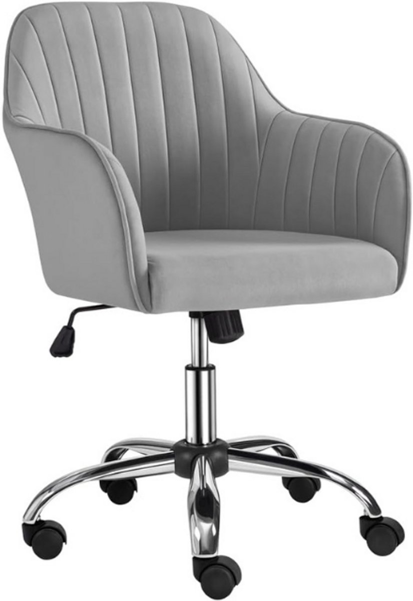 Yaheetech bureaustoel, 360° draaibaar, in hoogte verstelbaar, computerstoel met fluwelen bekleding, comfortabele pc-stoel, maximaal draagvermogen 136 kg voor thuiswerkplek en kantoor, lichtgrijs