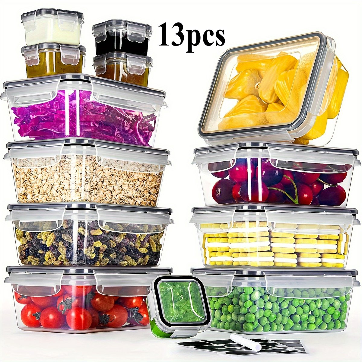 13 stuks Food Container,Transparant lekdicht, stapelbaar en ruimtebesparend ontwerp voor dumplings, ideaal voor koelkast en opslagorganisatie, verfrissende keukengerei, opslagdoos.