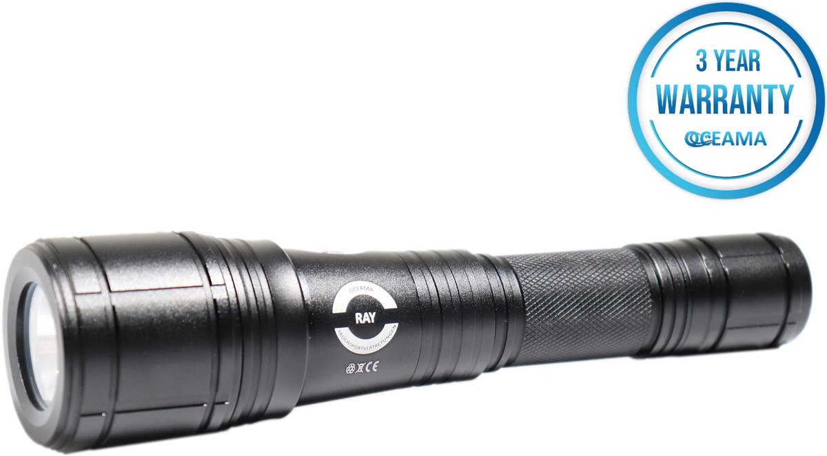 Oceama Ray - Duiklamp - Zaklamp voor onderwater - Led 1500 Lumen - Zwart