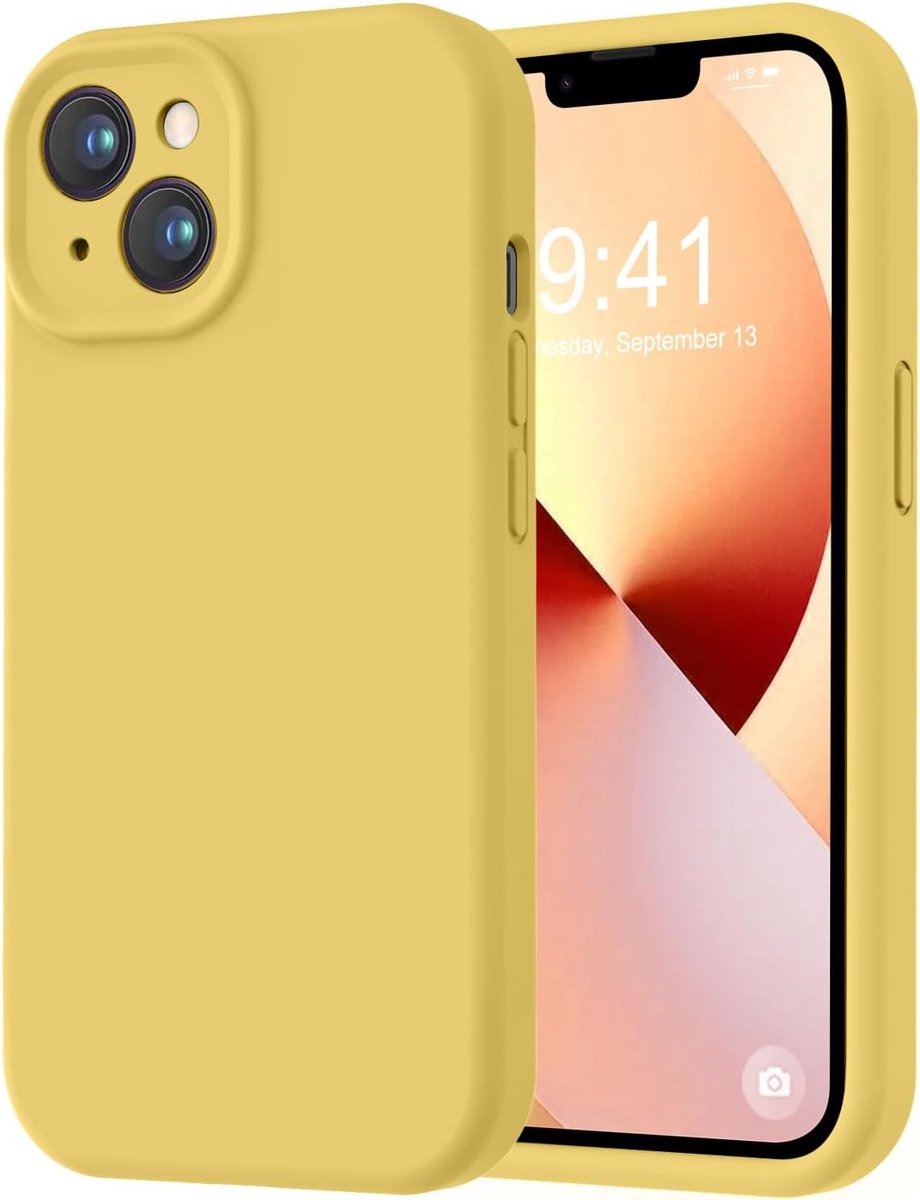 Speciaal ontworpen voor iPhone 13. Hoogwaardig siliconen hoesje met [camerabescherming] [zachte, krasbestendige microvezelvoering]. Schokbestendig beschermhoesje voor iPhone 13 (6,1 inch) voor dames, heren en meisjes. Geel.