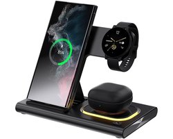 3-in-1 draadloze oplader voor Samsung laadstation Android smartphone meerdere apparaten LED-licht inklapbare dock oplader standaardgeschikt voor Samsung Galaxy S25 S24 S23 S22 Note 20 Watch 8/7/6 oordopjes