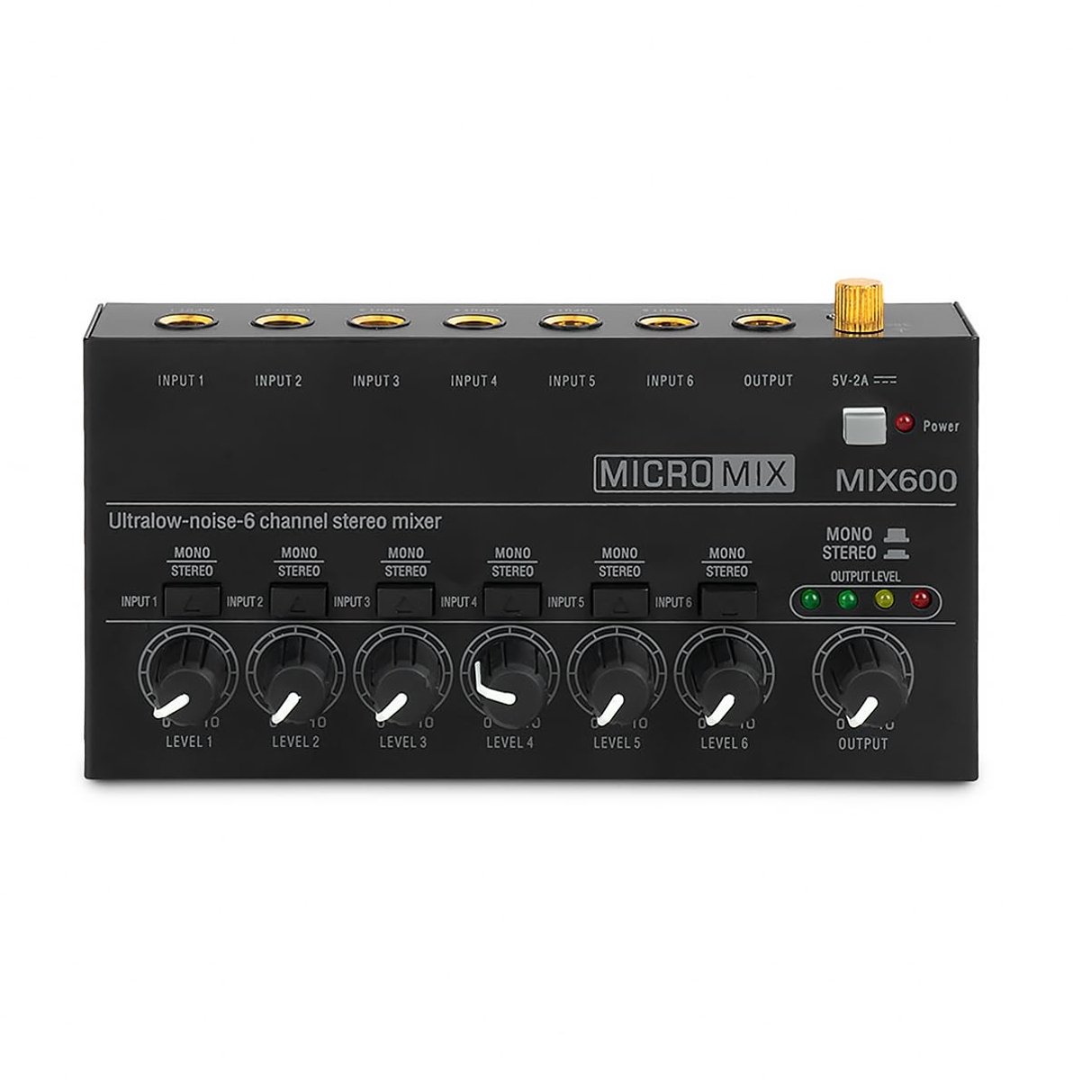 Allecto - Sound Mixer Ultra Compact - 6 Kanaal Stereo Line Mixer - Ideaal voor Thuisstudio - Robuust Metaal - Voor Live Opname - Compacte Afmetingen