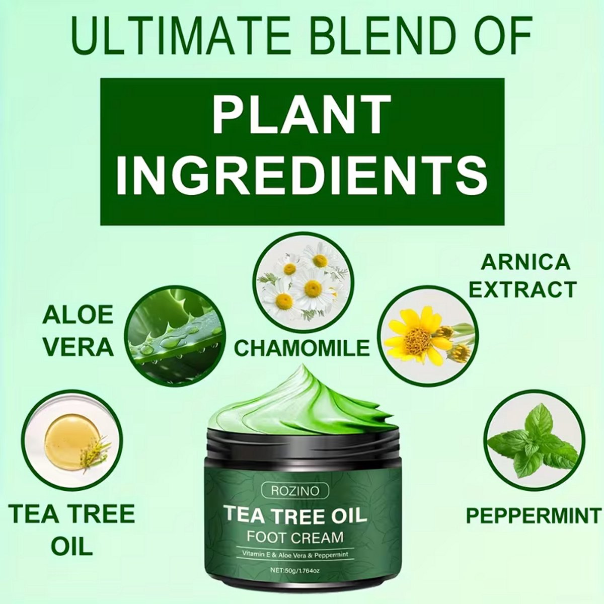 Voetcrème met Tea Tree Olie – Vitamine E, Aloë Vera & Mint – Hydraterende Crème voor Droge Huid – Verzorging voor Voeten & Huid – 1 Stuk