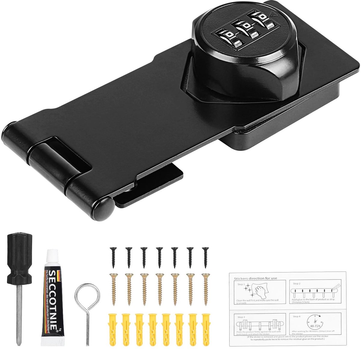 Allecto - Mechanische Wachtwoordslot - Veiligheid - 4.5 Inch - Combinatieslot - Geschikt voor Kleine Deuren - Zwart