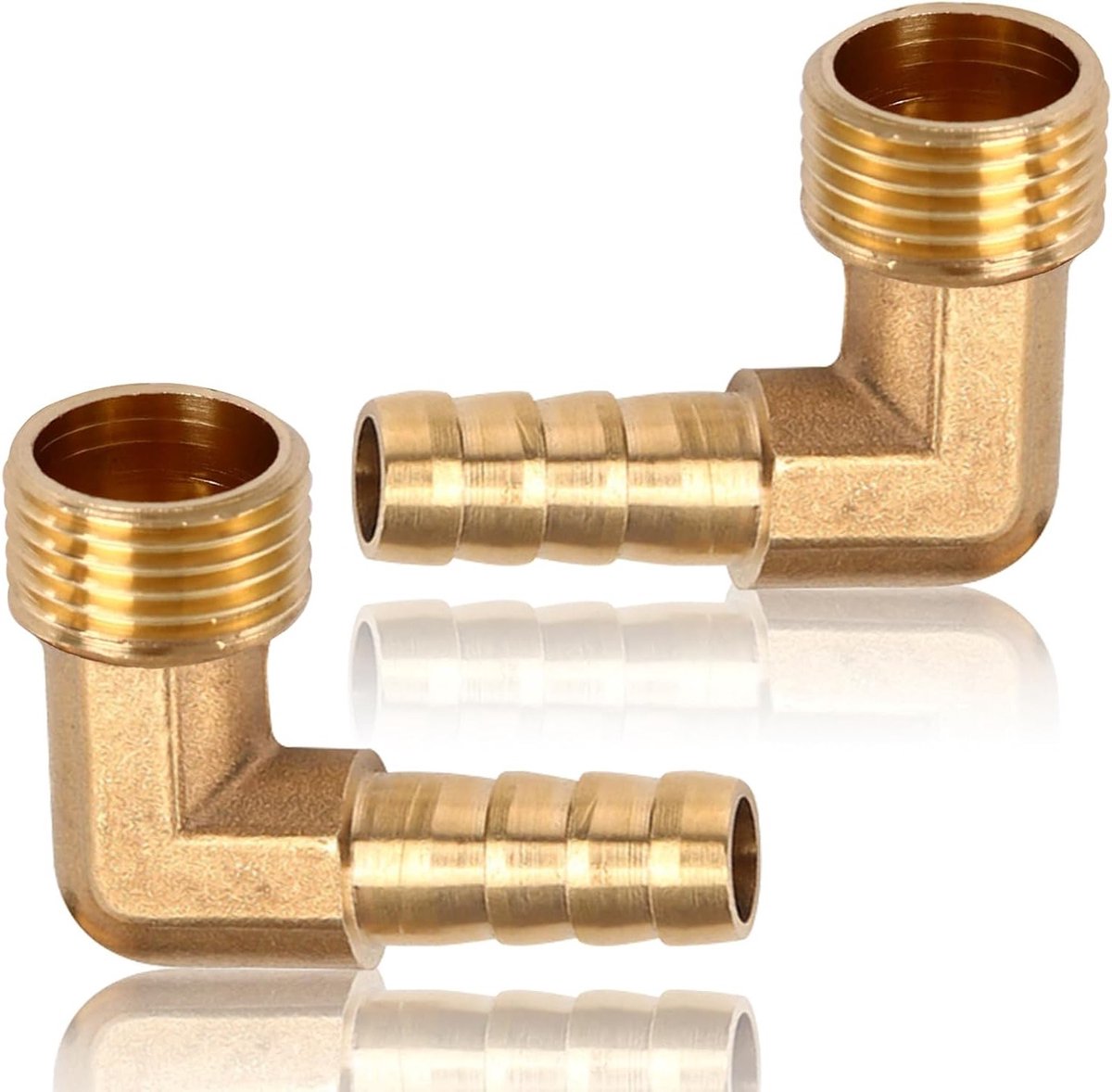 2 Stuks Messing Hoek 90° Slangconnector, 1/2 Inch Mannelijk Draad naar 10mm Koppeling voor Drinkwater, Sanitair en Tuinaccessoires