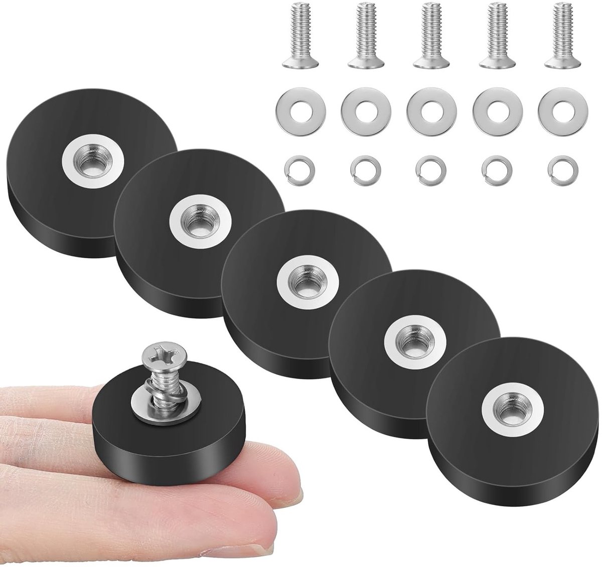 Set van 5 Rubber Coated Neodymium Magneten, 22mm Ronde Zwarte Magneten met 3.6kg Treksterkte, Antikras en Antislip voor Gebruik in Voertuigen en Gereedschap