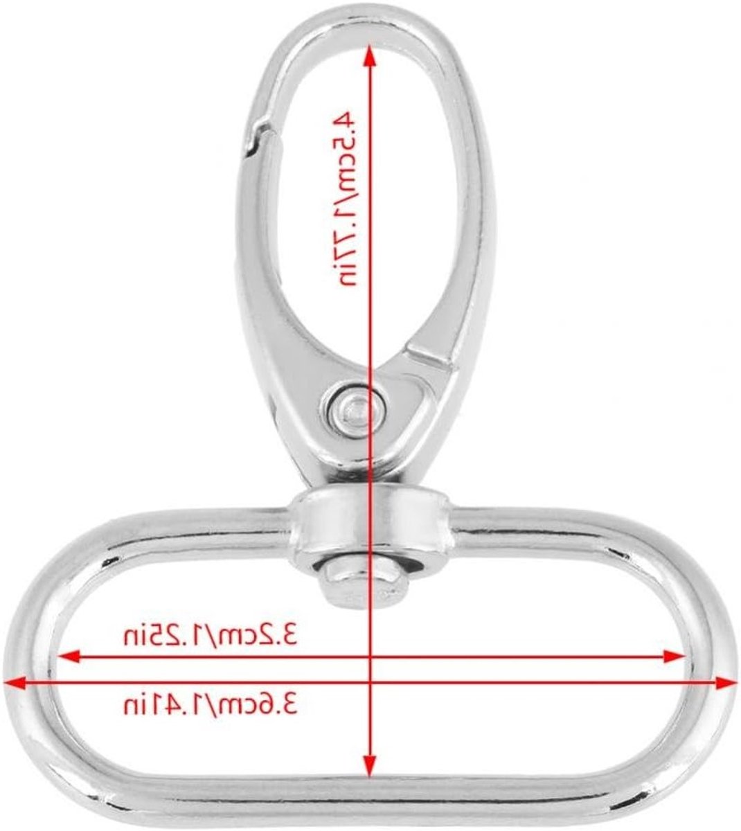 Set van 20 Zilveren Legeringen Sleutelhangers met Draaibare Veilige Haak voor Handwerk, Rugzakken en Tassen, 32 mm, Ideaal voor Creatieve Projecten en Naaien