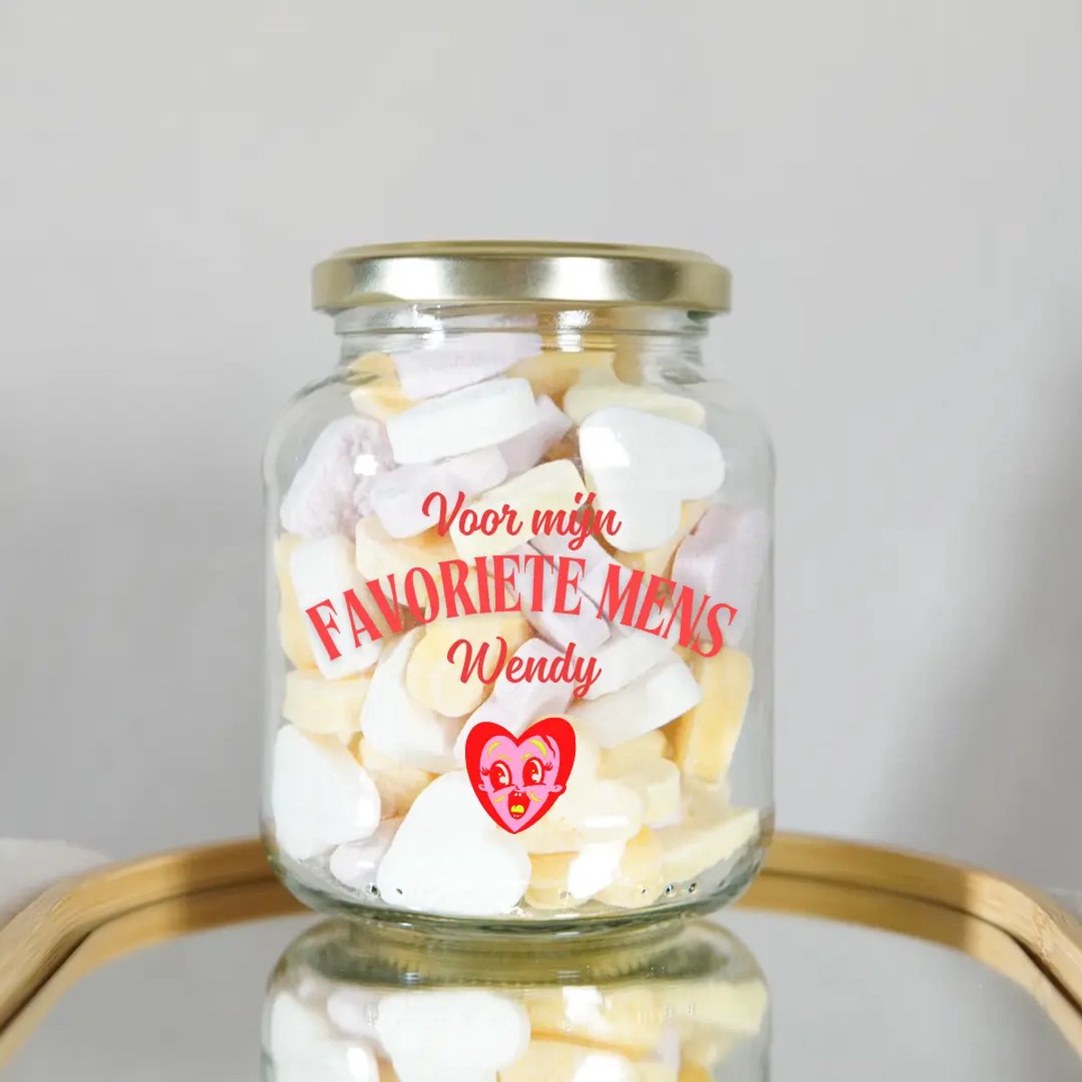 Gepersonaliseerd Cadeau Favoriete Mens - Snoeppot met Eigen Naam - Cadeau voor Beste Vriendin - Cadeau voor Partner - Origineel Valentijnsdag Cadeau - Jubileum Cadeau - Valentijnsdag - Glazen Snoeppot met 200 gram Snoepjes