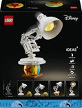 Boîte du set LEGO Ideas Luxo Jr. montrant la lampe blanche et la balle jaune/bleue.