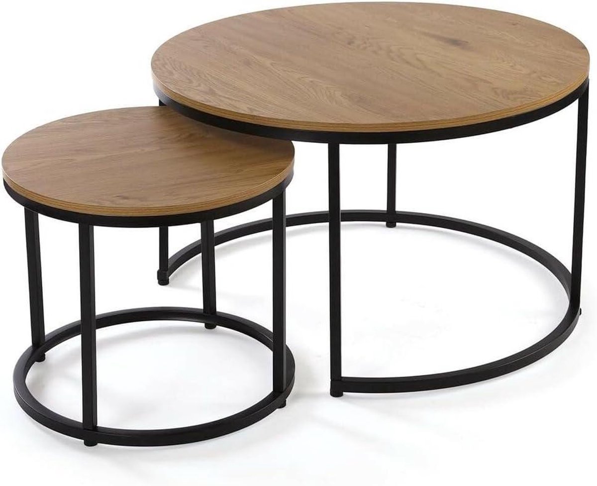 Tafelset 2 stuks - Bijzettafels Set - Woonkamer Inrichten - Originele Uitstraling - 48x48x42cm 80x80x48cm - Zwart