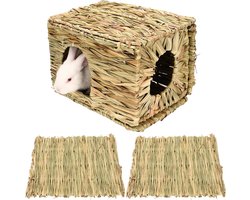 Natuurlijk Gras Huis - Konijn Hooi Nest - Knaagdier Verblijf - Vouwbaar en Eetbaar - 30x20x23 cm - Stro
