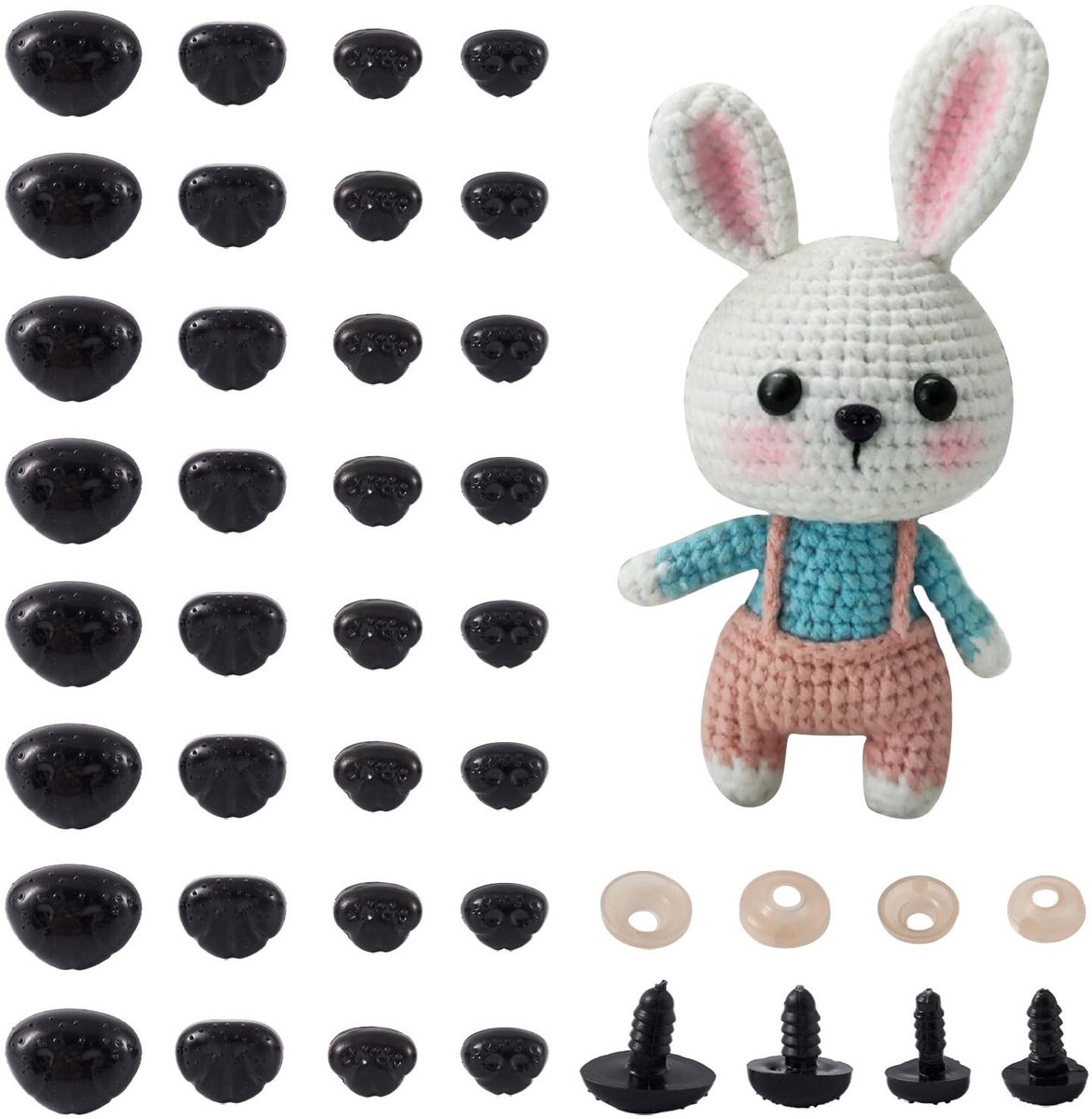 Vt products - Veiligheidsneuzen - Voor Amigurumi en Poppen - Zwart - Kunststof - 100 Sets - Geschikt voor Creatieve Projecten