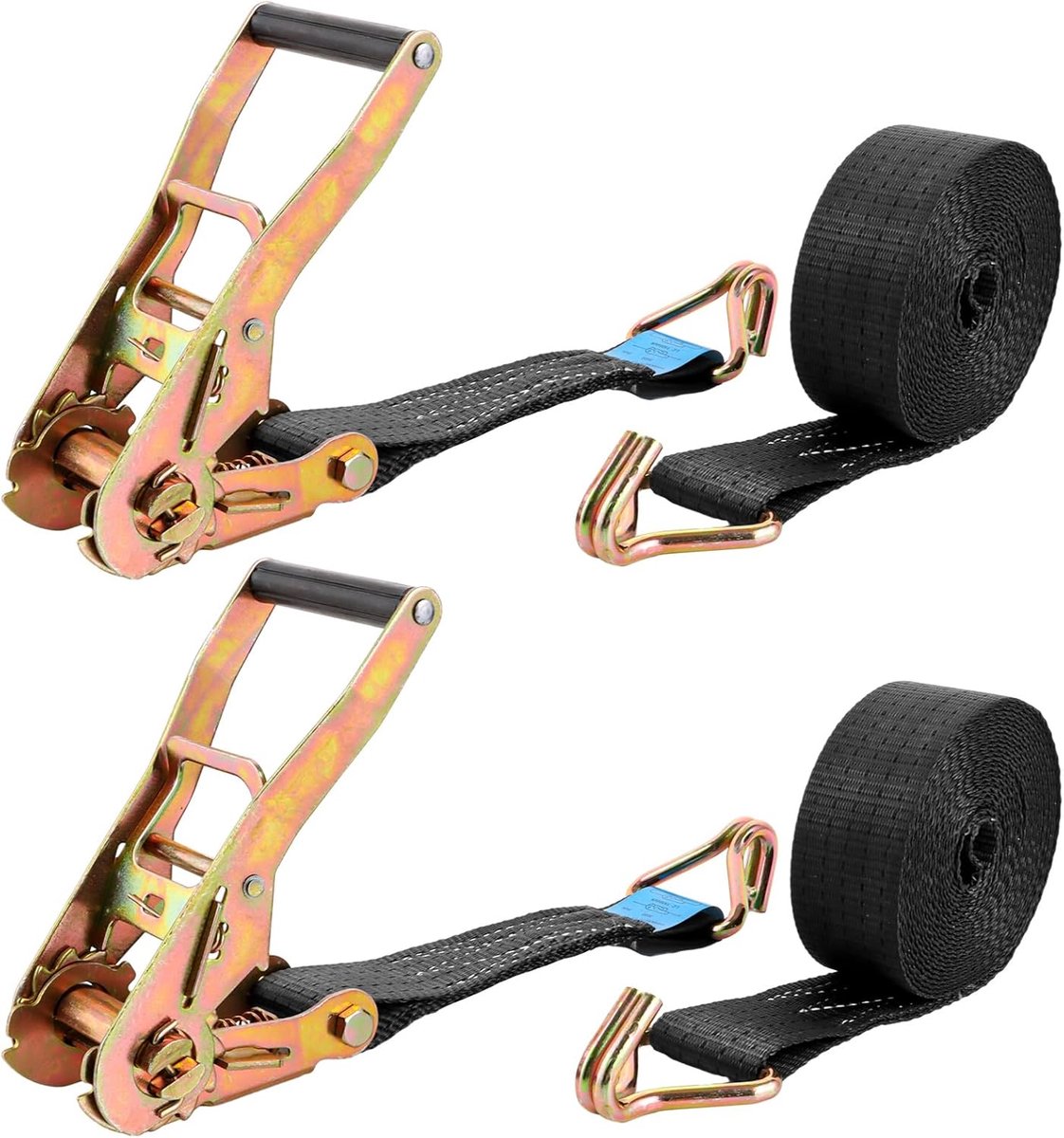 Lashing Straps 6 m x 5 cm - Ratchet Lashing Straps - 2 kg Korte Zwarte met Haken - Robuuste Duurzame Bevestigingsriem voor Auto - Vrachtwagen - Boot - Verpakking en Ontspanning