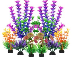 Decoratieve Aquarium Planten - Pack van 10 Kleurige Kunstplanten en Accessoires voor Aquariums