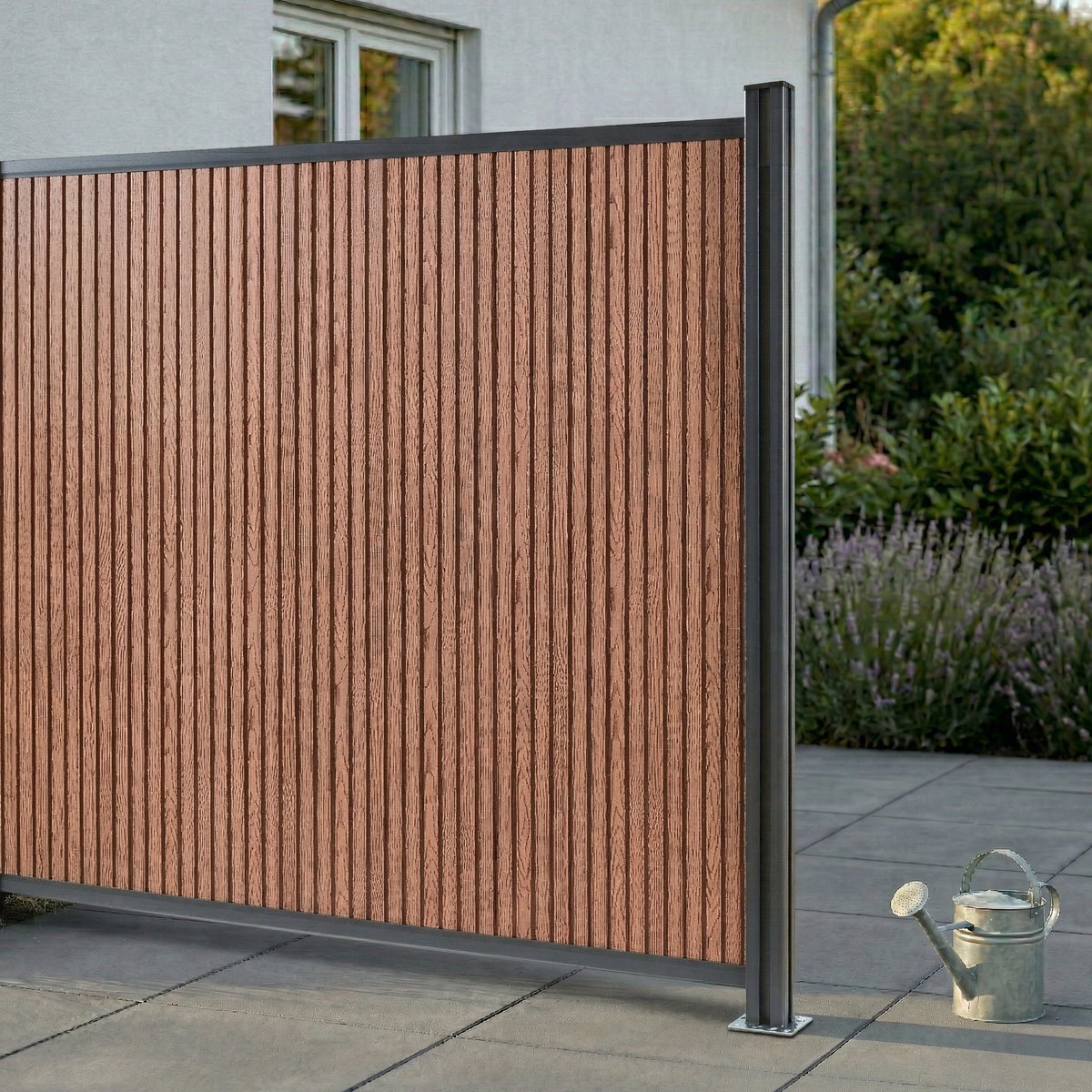 WPC schutting Grassano uitbreidingsset met paal 185x175 cm bruin en antracietgrijs NEU.HOLZ
