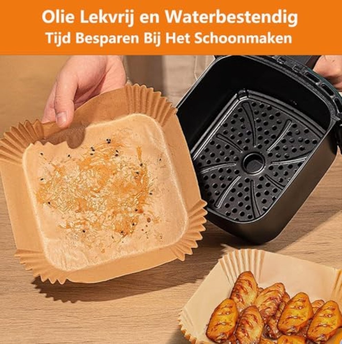 100 stuks Airfryer Bakpapier 20x20 cm - Vierkante Wegwerp Voeringen, Oliebestendig & Hittebestendig tot 230°C, Non-stick voor Frituren, Bakken en Braden