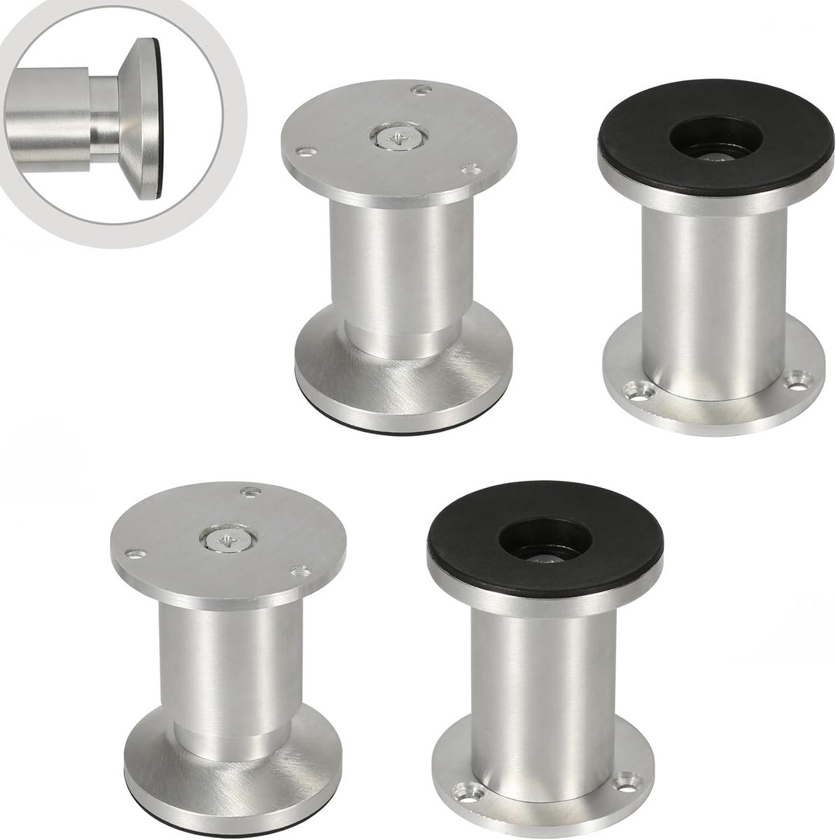 Set van 4 Verstelbare Meubelpoten Geborsteld Aluminium Kastpoten 100mm Stabiel