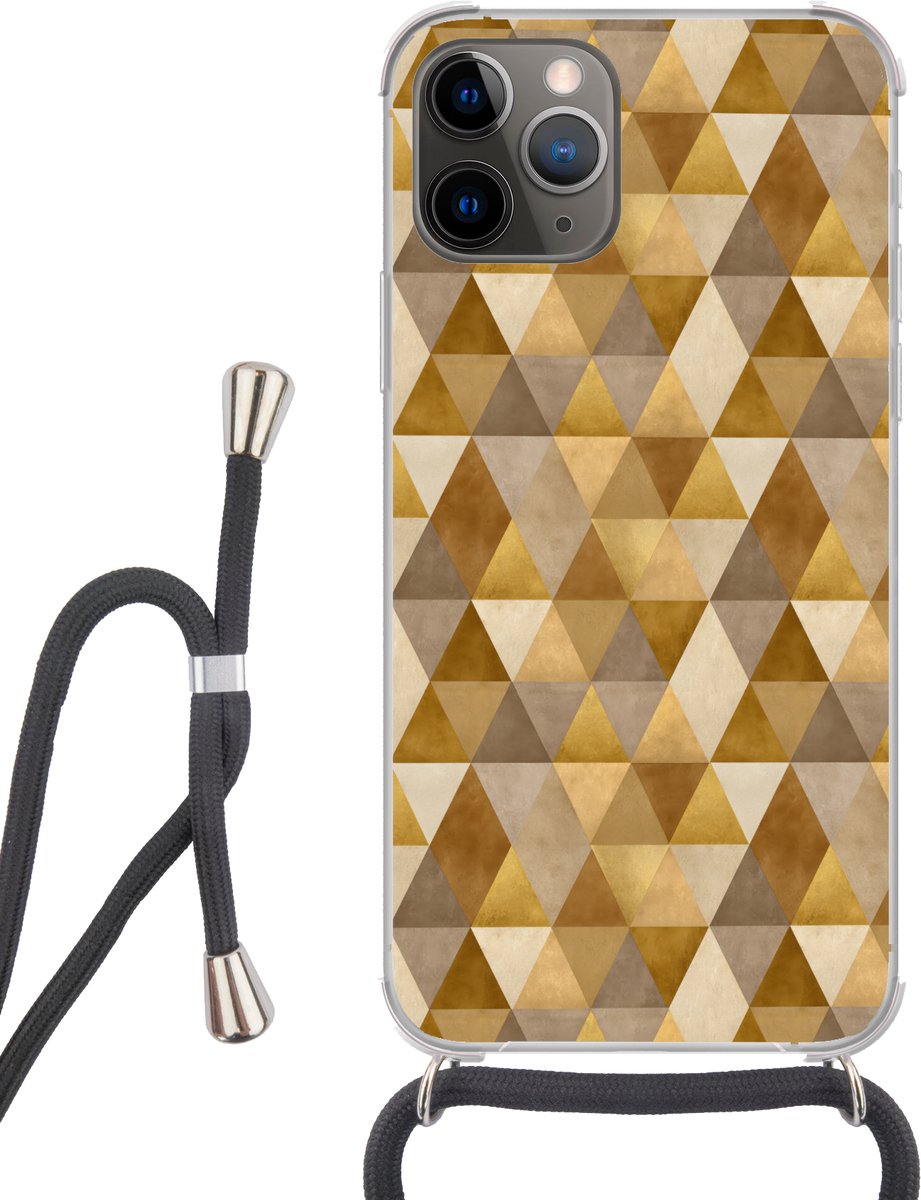 Telefoonhoesje Geschikt voor iPhone 11 Pro - Geometrisch - Driehoek - Goud - Siliconen - Crossbody - Backcover met Koord - Telefoonhoesje met koord - Hoesje met touw Telefoonhoesje