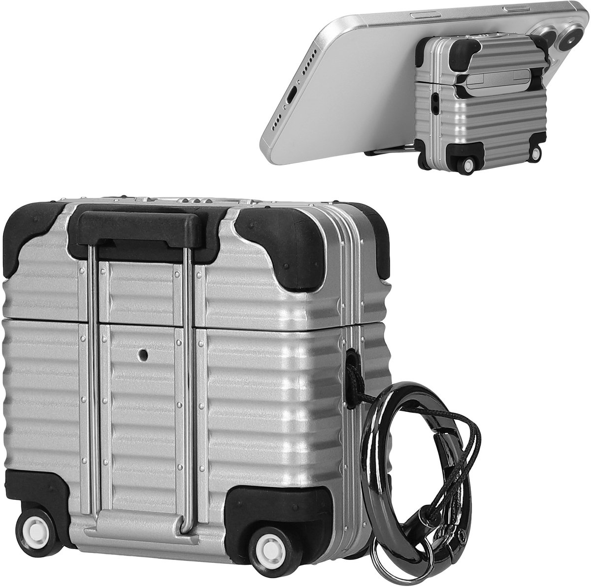 kwmobile Koptelefooncase met kofferdesign voor Apple Airpods 4 – zilver