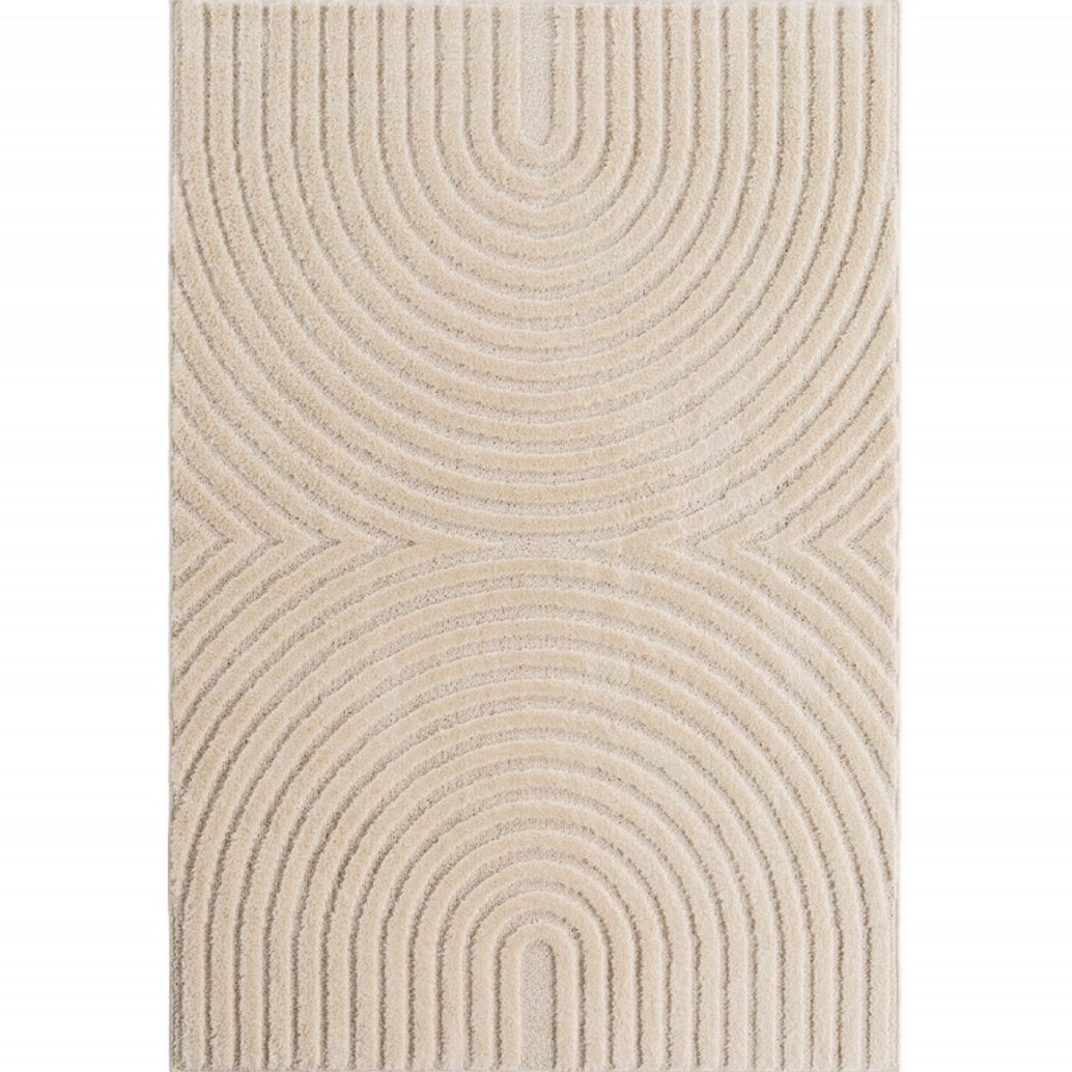 Art Vloerkleed – Japandi – Boogpatroon – Modern & Laagpolig – Creme/Beige – 140x200 cm