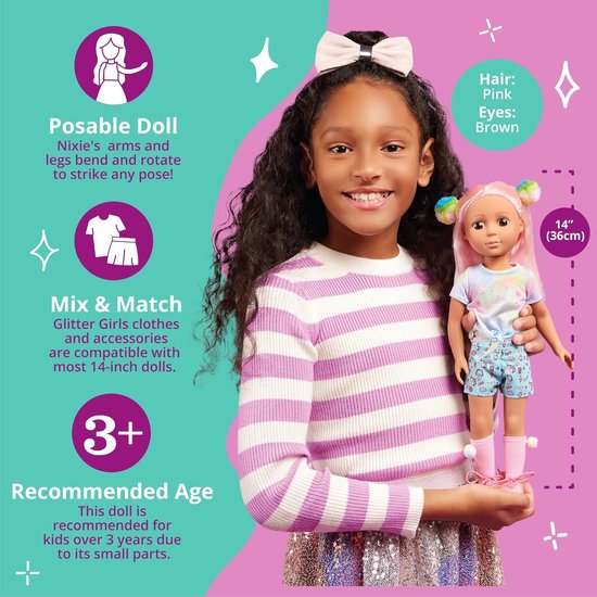 Nixie Poppen - Modepop Stylingpop - Haar Styling - Verstelbare Ledematen - 36 cm - Multicolor — afbeelding 5