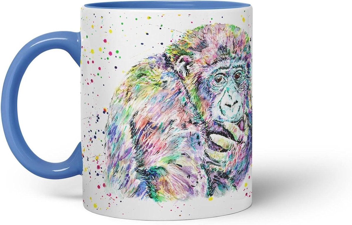 Aquarel Mok - Koffie Beker - Thee en Koffie - Dubbelzijdig Bedrukt - 330 ml - Blauw