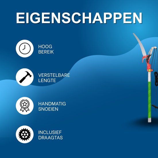 Boomstokzaag met verstelbare lengte - Voor bosbouw, tuin en hoge takken - Handmatige paalschaar & snoeizaag functie - Kleur: rood, inclusief draagtas — afbeelding 3