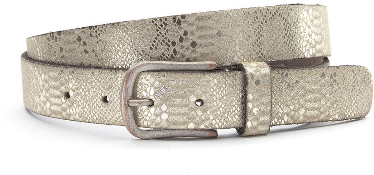 Gouden dames riem met slangenprint - 3 cm breed - Leer - Jeans riem - Casual - Maat 85